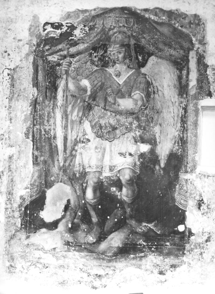 San Michele Arcangelo schiaccia il demonio/ Battesimo di Cristo (dipinto) - ambito Italia nord-orientale (sec. XVI)