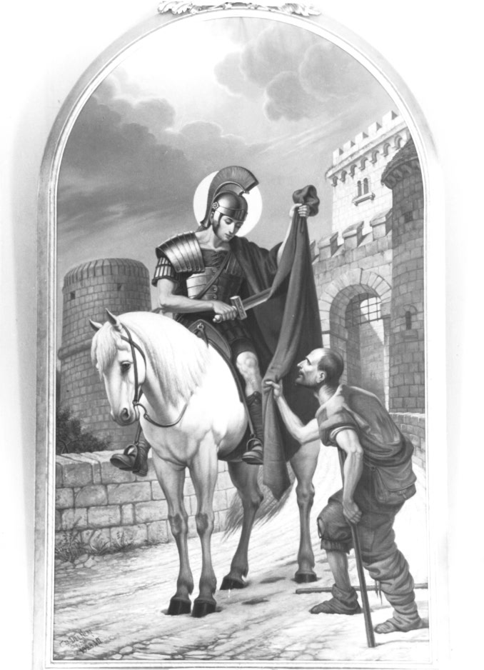San Martino dona parte del mantello al povero (dipinto) - ambito Italia nord-orientale (sec. XX)