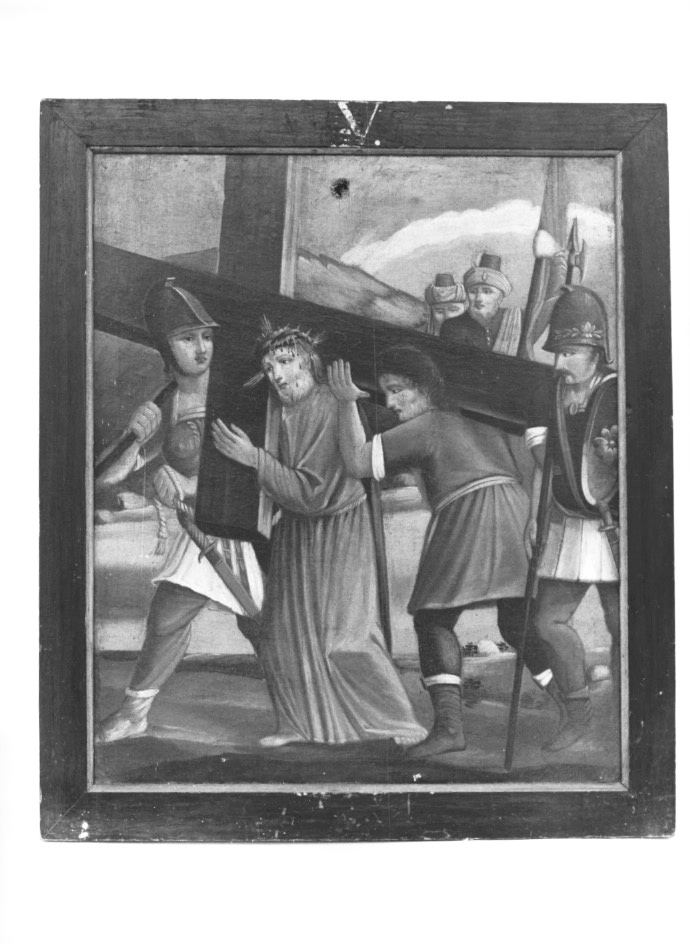 Stazione V: Gesù aiutato dal Cireneo a portare la croce (dipinto) - ambito Italia nord-orientale (fine/inizio secc. XIX/ XX)