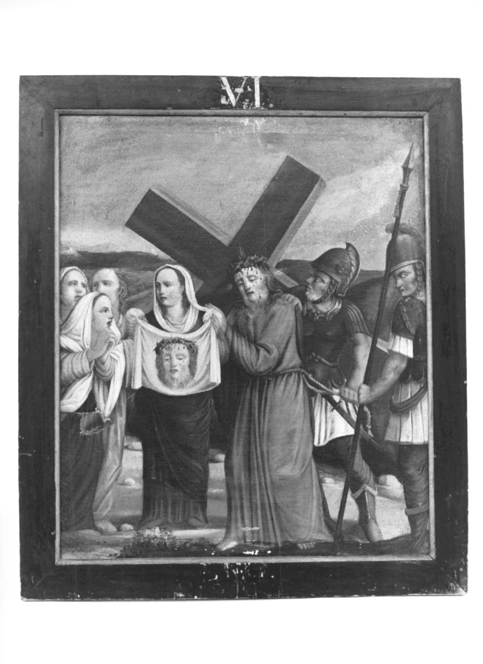 Stazione VI: Gesù asciugato da Santa Veronica (dipinto) - ambito Italia nord-orientale (fine/inizio secc. XIX/ XX)