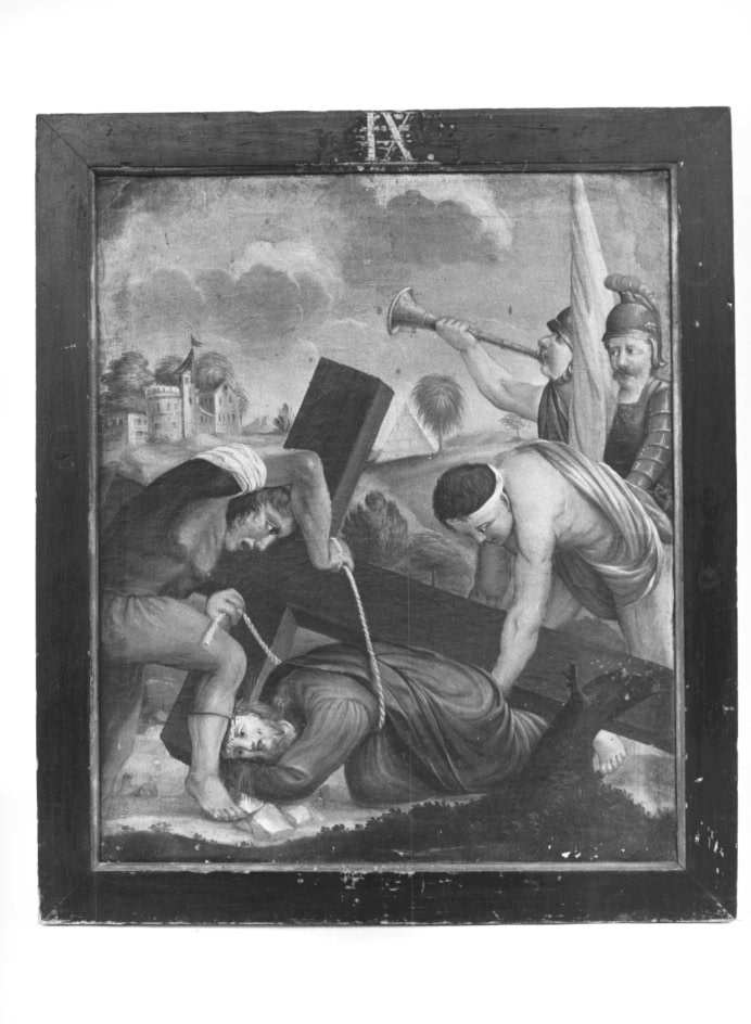 Stazione IX: Gesù cade sotto la croce la terza volta (dipinto) - ambito Italia nord-orientale (fine/inizio secc. XIX/ XX)