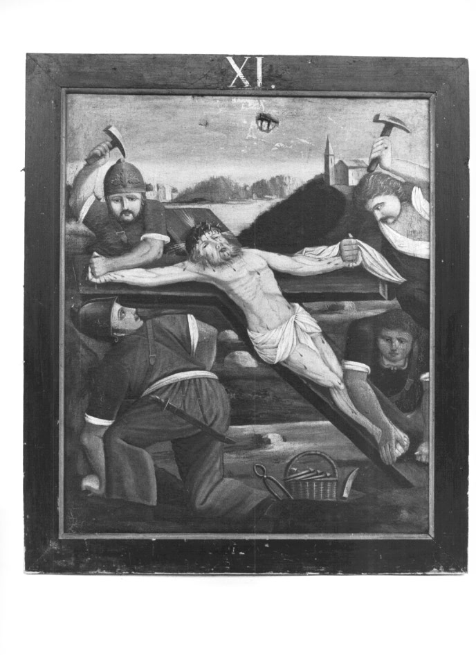 Stazione XI: Gesù inchiodato alla croce (dipinto) - ambito Italia nord-orientale (fine/inizio secc. XIX/ XX)