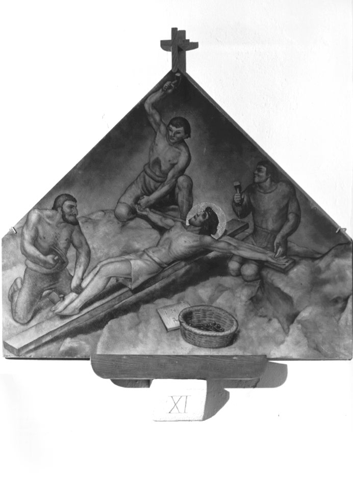 Stazione XI: Gesù inchiodato alla croce (dipinto) - ambito Italia nord-orientale (sec. XX)