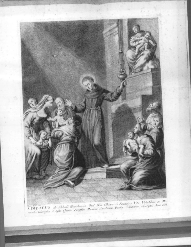 San Diego di Alcalà prega la Madonna per la guarigione di alcuni bambini (stampa) di Pitteri Marco Alvise (sec. XVIII)