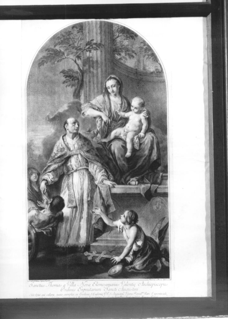Madonna con Bambino e San Tommaso da Villanova (stampa) di Pitteri Marco Alvise, Cignaroli Giambettino, Dalla Rosa Saverio (sec. XVIII)