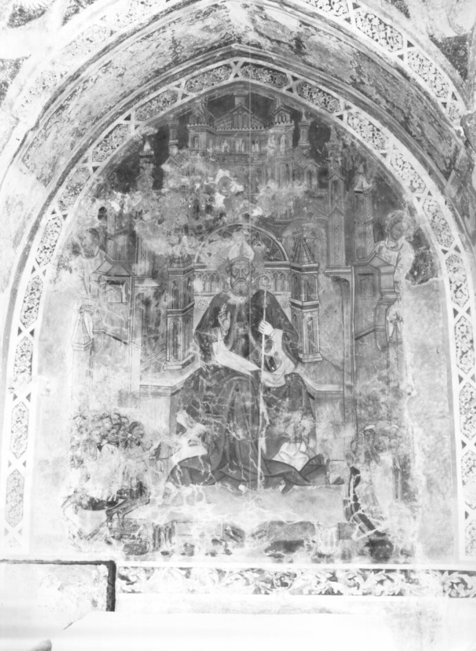 San Biagio in trono con devoti (dipinto) - ambito friulano (sec. XV)