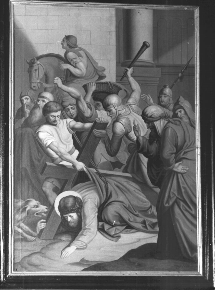 Stazione III: Gesù cade sotto la croce la prima volta (dipinto) - ambito sloveno (sec. XIX)