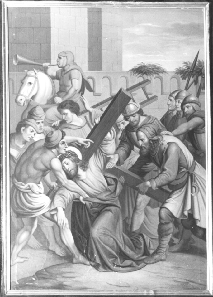 Stazione V: Gesù aiutato dal Cireneo a portare la croce (dipinto) - ambito sloveno (sec. XIX)