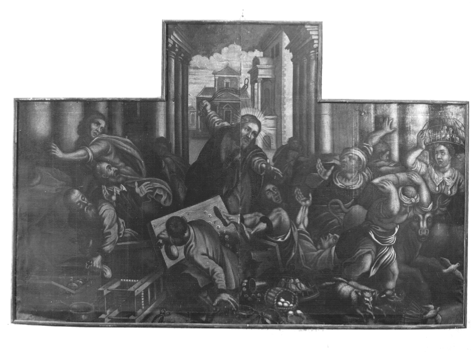Cristo caccia i mercanti dal tempio (dipinto) - ambito Italia nord-orientale (fine/inizio secc. XVI/ XVII)