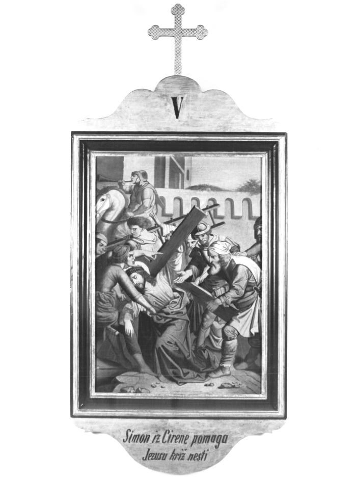 stazione V: Gesù aiutato dal Cireneo a portare la croce (dipinto) - ambito sloveno (prima metà sec. XX)