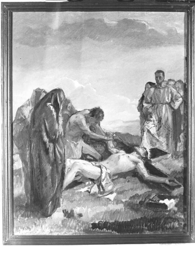 Stazione XI: Gesù inchiodato alla croce (dipinto) - ambito Italia nord-orientale (prima metà sec. XX)