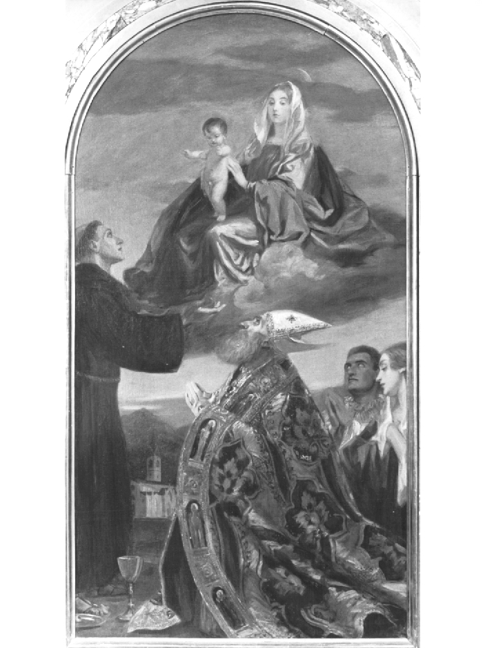 Madonna con bambino e santi (dipinto) di Moracutti Antonio (primo quarto sec. XX)