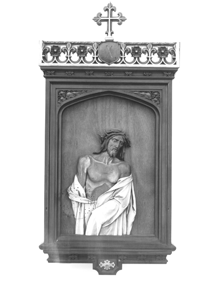 Stazione X: Gesù spogliato e abbeverato di fiele (formella) - ambito Italia nord-orientale (prima metà sec. XX)