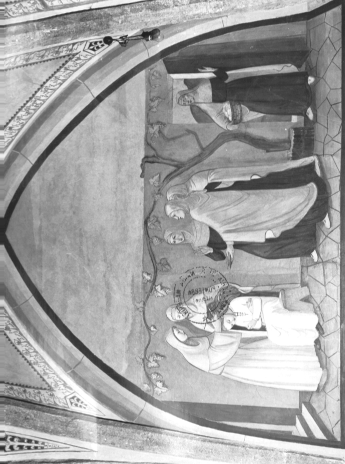 Tonsura dei capelli di Santa Gertrude la Grande (dipinto) di Moracutti Antonio (sec. XX)