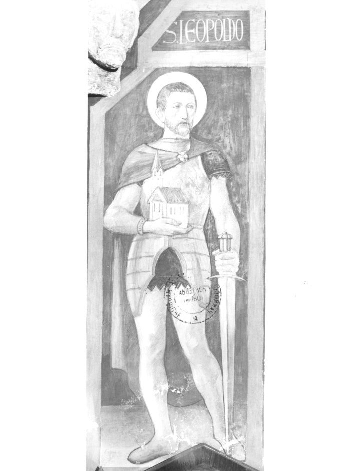 San Leopoldo/ elemosina di San Nicola di Bari/ Santo (dipinto) di Moracutti Antonio (sec. XX)