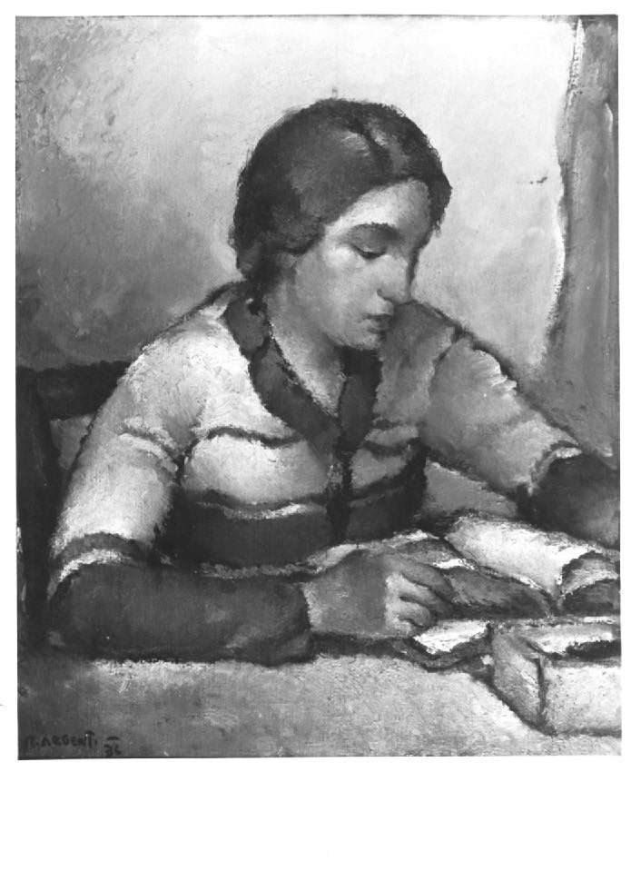 donna in lettura, ritratto di donna (dipinto) - ambito Italia nord-orientale (sec. XX)