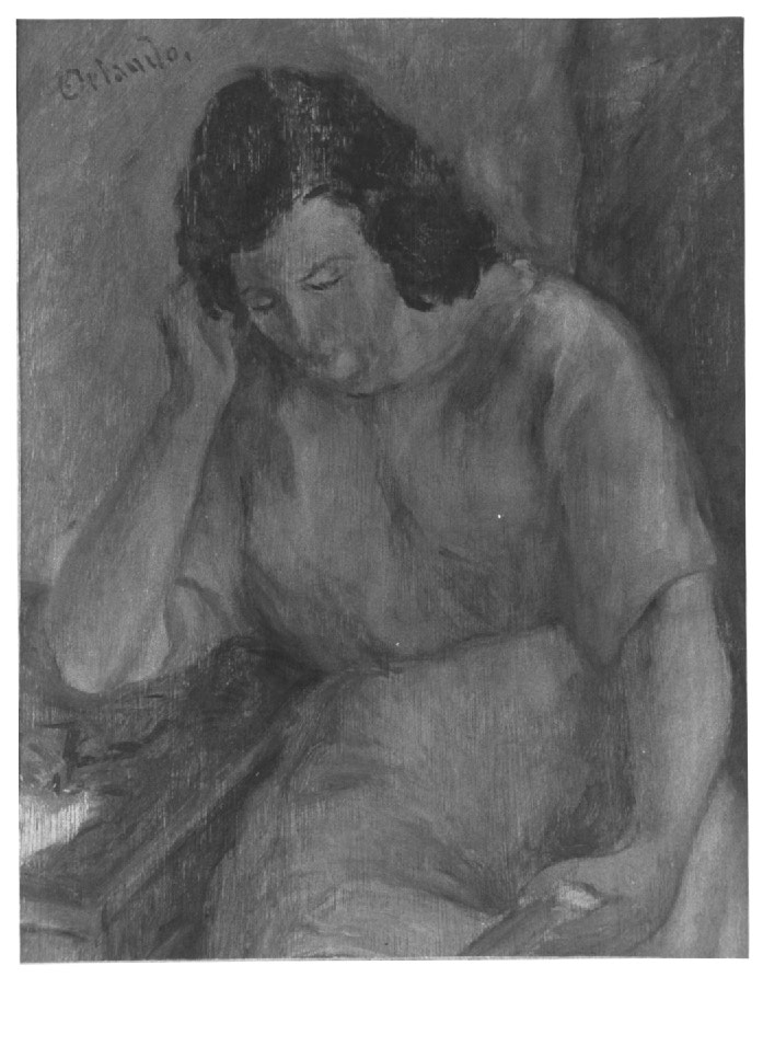 figura in giallo, figura femminile seduta (dipinto) - ambito Italia nord-orientale (sec. XX)