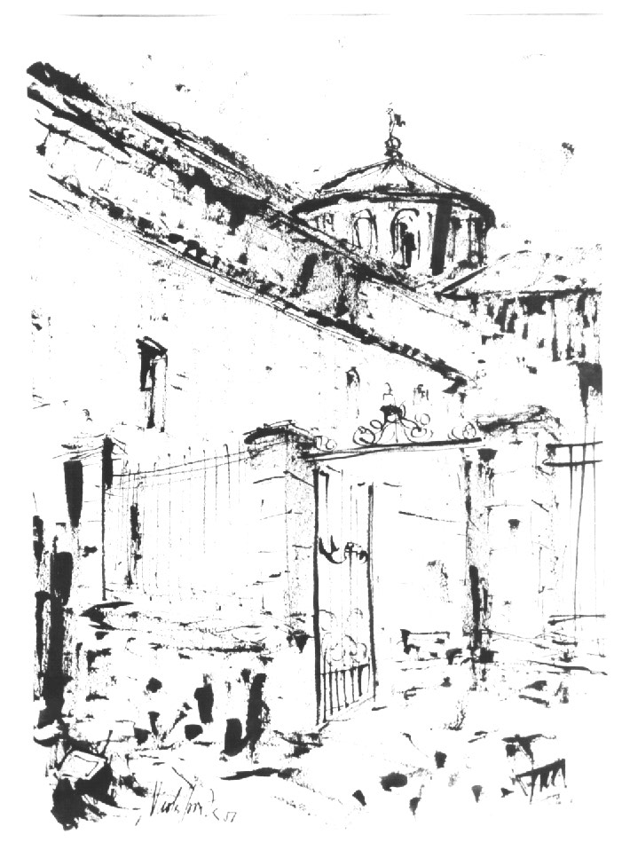 Cancellata a S. Giusto, veduta della basilica di S. Giusto a Trieste (disegno) - ambito Italia nord-orientale (sec. XX)