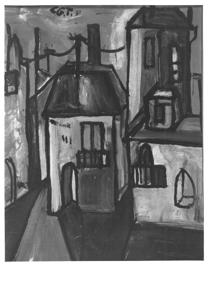 Periferia di Milano, veduta di città (dipinto) - ambito Italia nord-orientale (sec. XX)