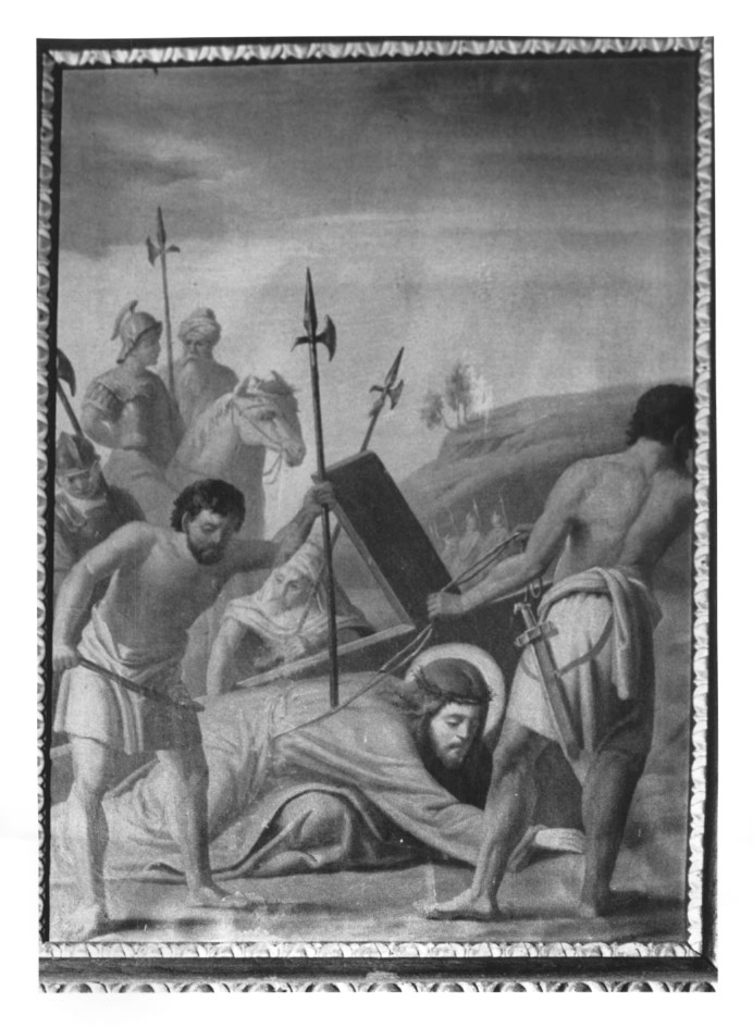 Stazione VII: Gesù cade sotto la croce la seconda (dipinto) - ambito Italia nord-orientale (sec. XIX)