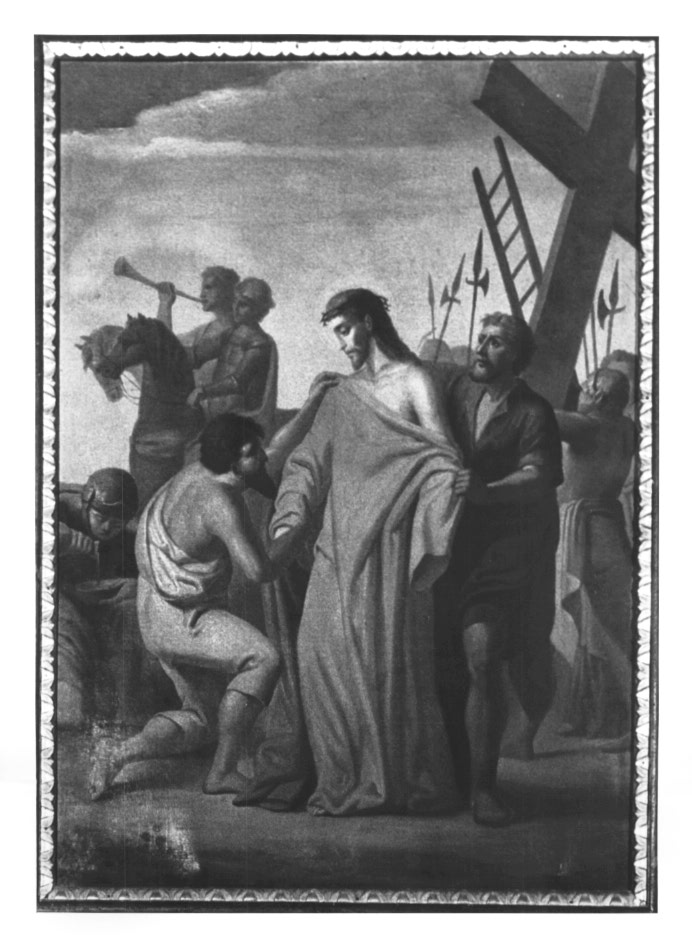 Stazione X: Gesù spogliato e abbeverato di fiele (dipinto) - ambito Italia nord-orientale (sec. XIX)