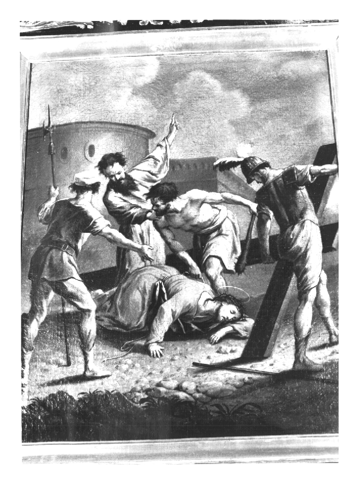 Stazione III: Gesù cade sotto la croce la prima volta (dipinto) - ambito Italia nord-orientale (sec. XIX)