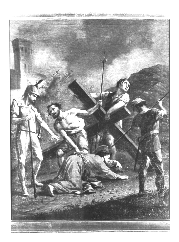 Stazione VII: Gesù cade sotto la croce la seconda (dipinto) - ambito Italia nord-orientale (sec. XIX)