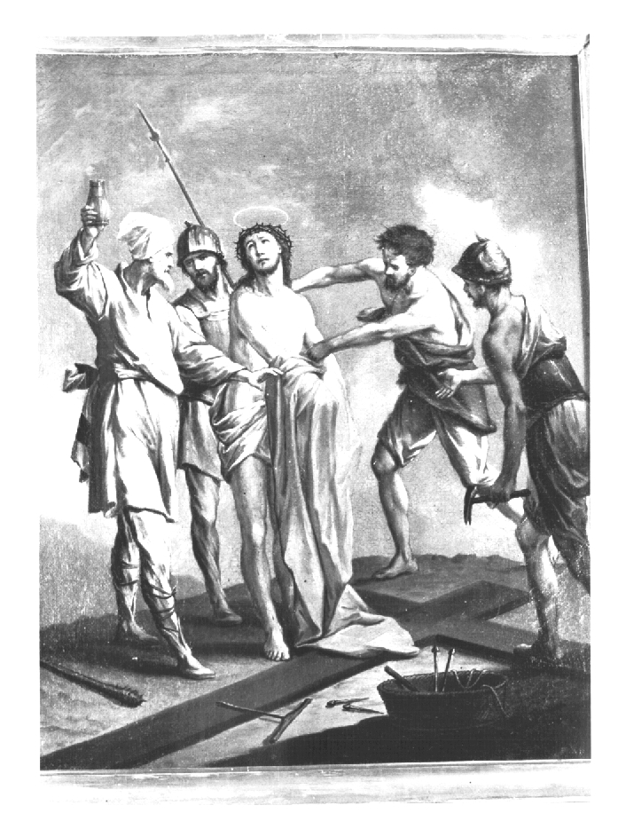 Stazione X: Gesù spogliato e abbeverato di fiele (dipinto) - ambito Italia nord-orientale (sec. XIX)