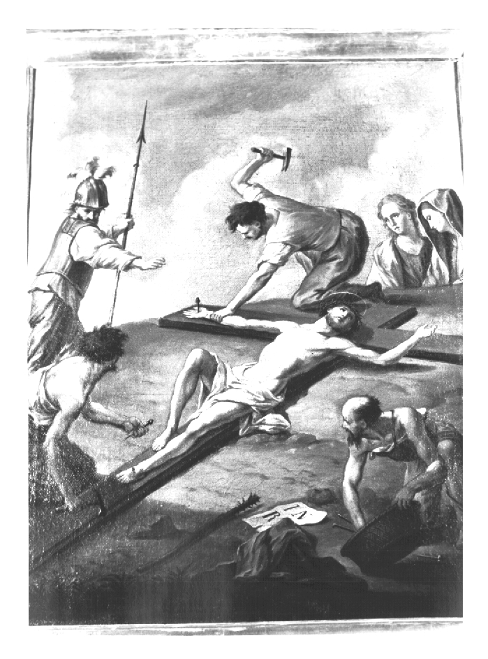 Stazione XI: Gesù inchiodato alla croce (dipinto) - ambito Italia nord-orientale (sec. XIX)