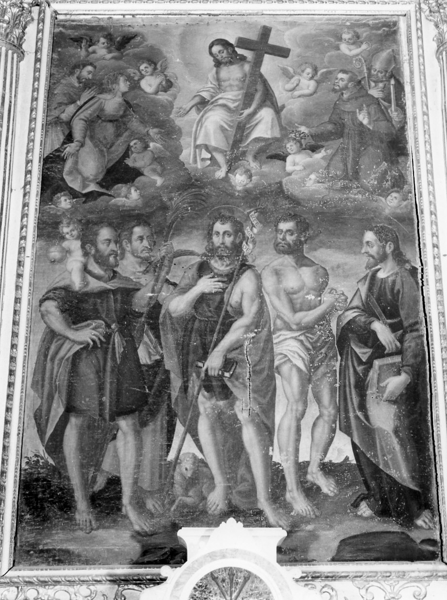 Cristo redentore con angeli e santi (dipinto, opera isolata) di Luxardo Prospero (attribuito) (prima metà sec. XVII)