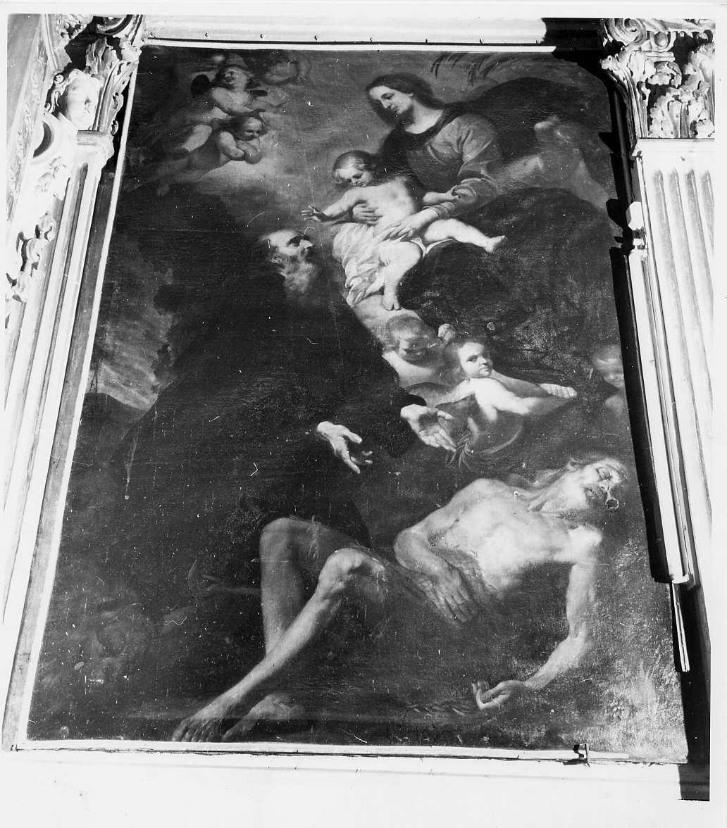 Madonna con Bambino e i Santi Antonio Abate e Paolo Eremita (dipinto, opera isolata) - ambito genovese (metà sec. XVII)
