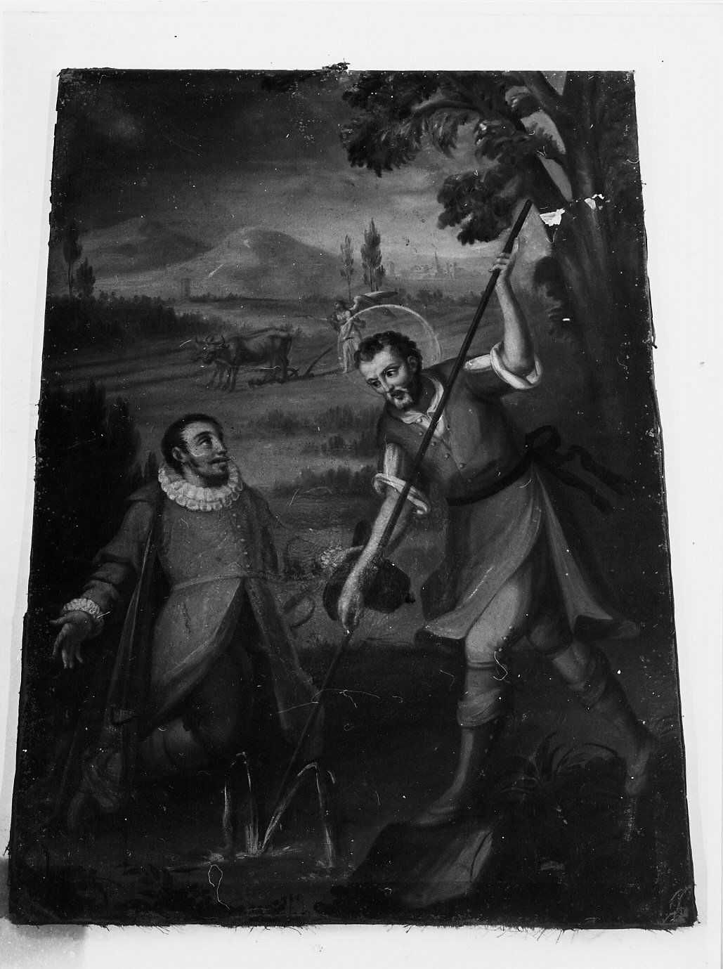 Sant'Isidoro fa scaturire l'acqua dalla terra (dipinto, opera isolata) - ambito ligure (sec. XIX)