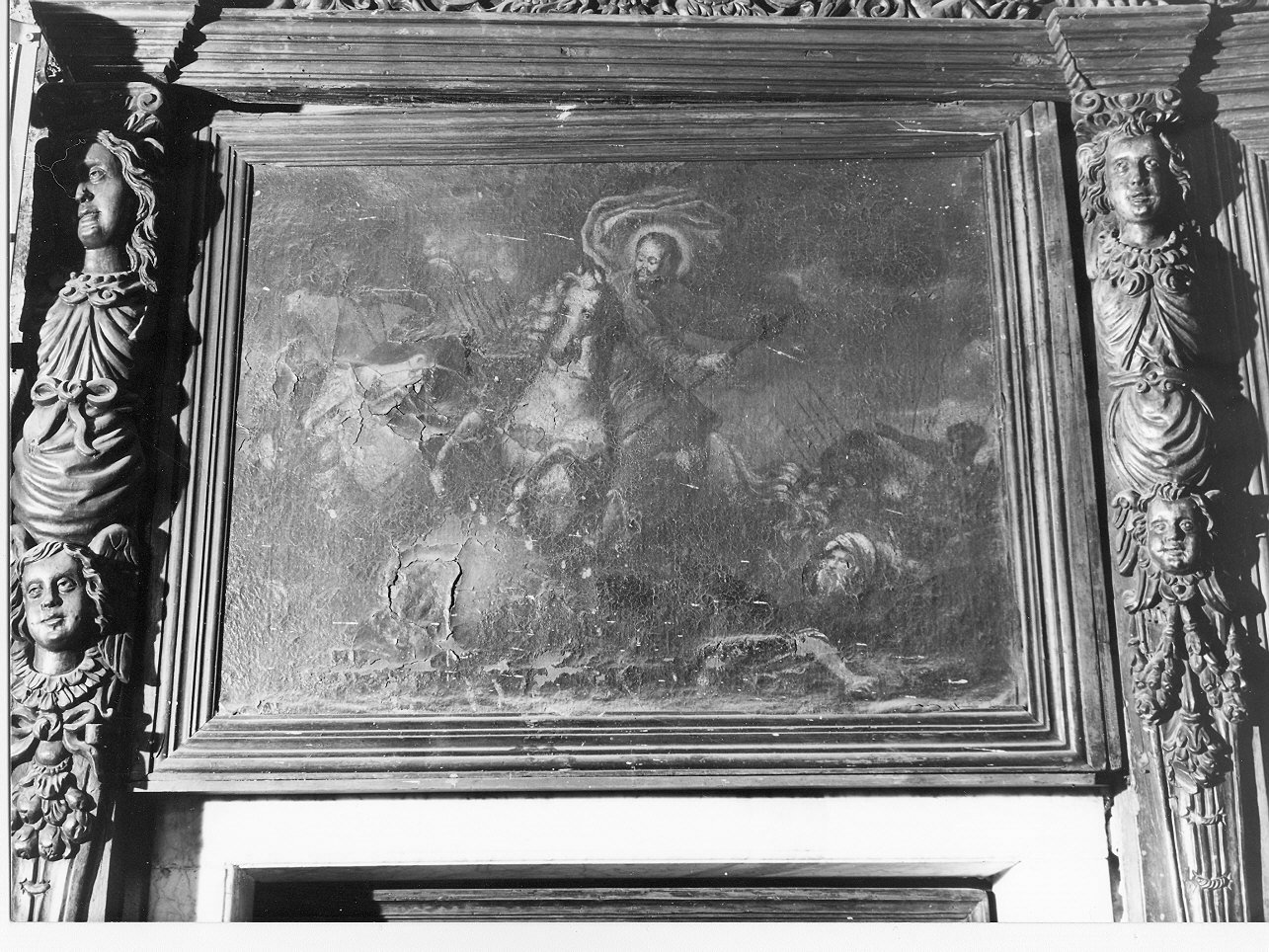 apparizione di San Giacomo il Maggiore nella battaglia di Clavio (dipinto, opera isolata) di Carlone Giovanni Battista (attribuito) (sec. XVII)