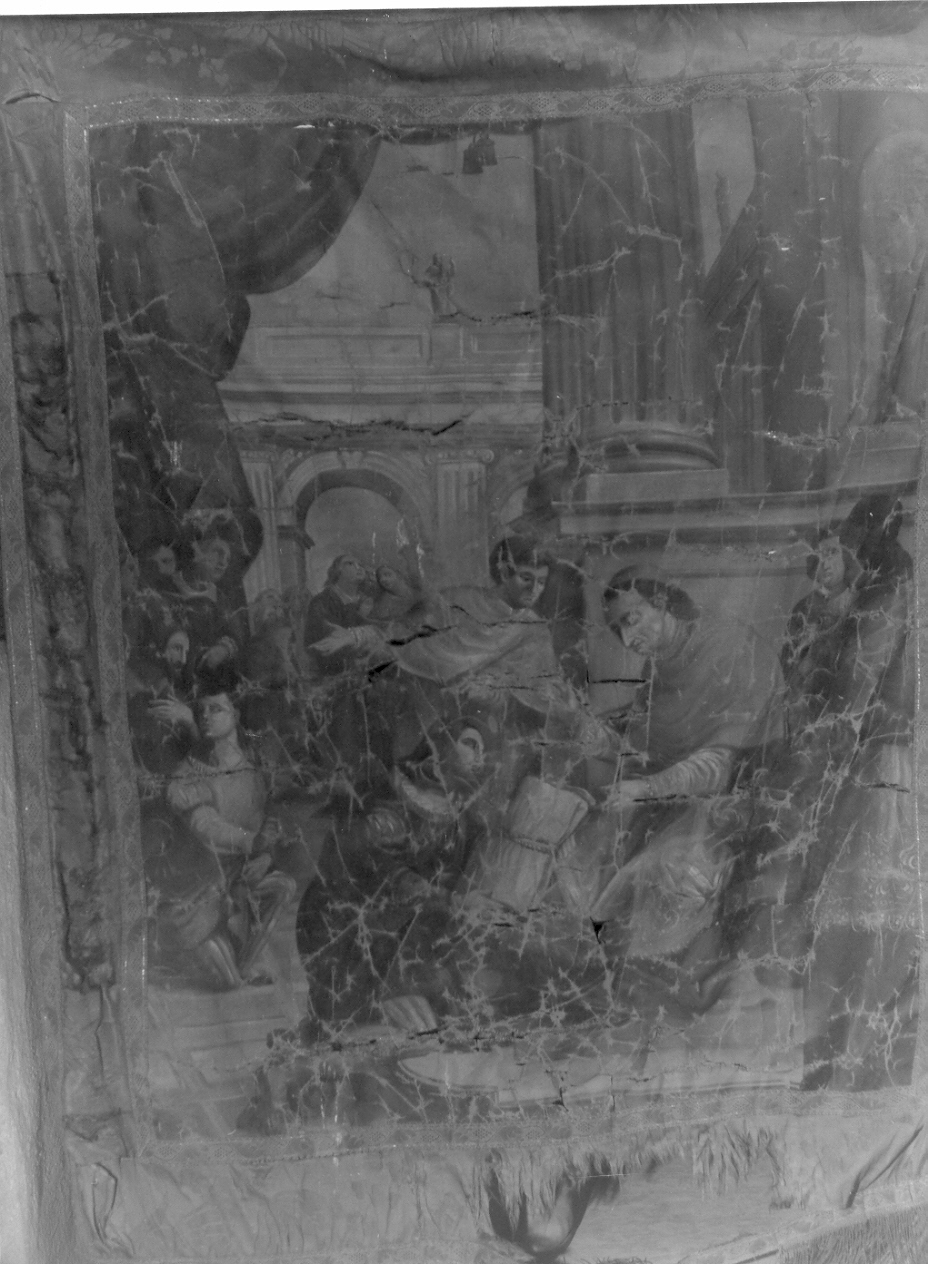 San Carlo Borromeo con sacerdoti tra i poveri (stendardo processionale, elemento d'insieme) di Tagliafichi Santino Fortunato (attribuito) (secondo quarto sec. XIX)