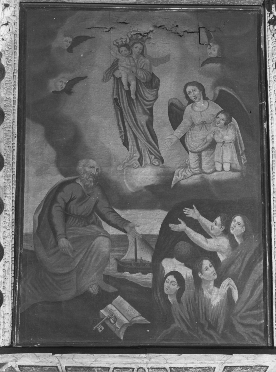 San Pietro intercede per le anime del purgatorio (dipinto, opera isolata) - ambito ligure (sec. XIX)