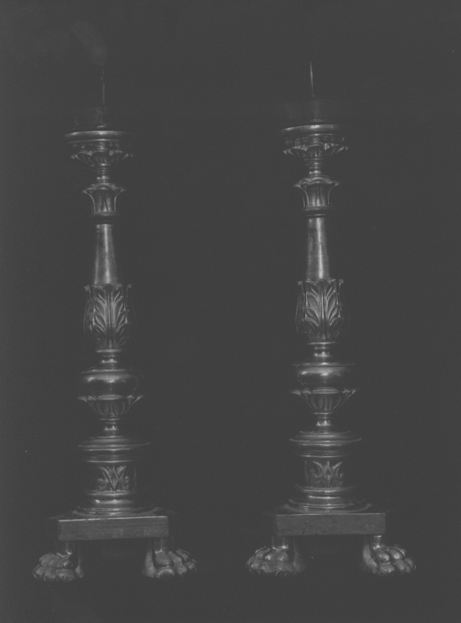 candeliere, coppia - bottega ligure (fine/inizio secc. XIX/ XX)
