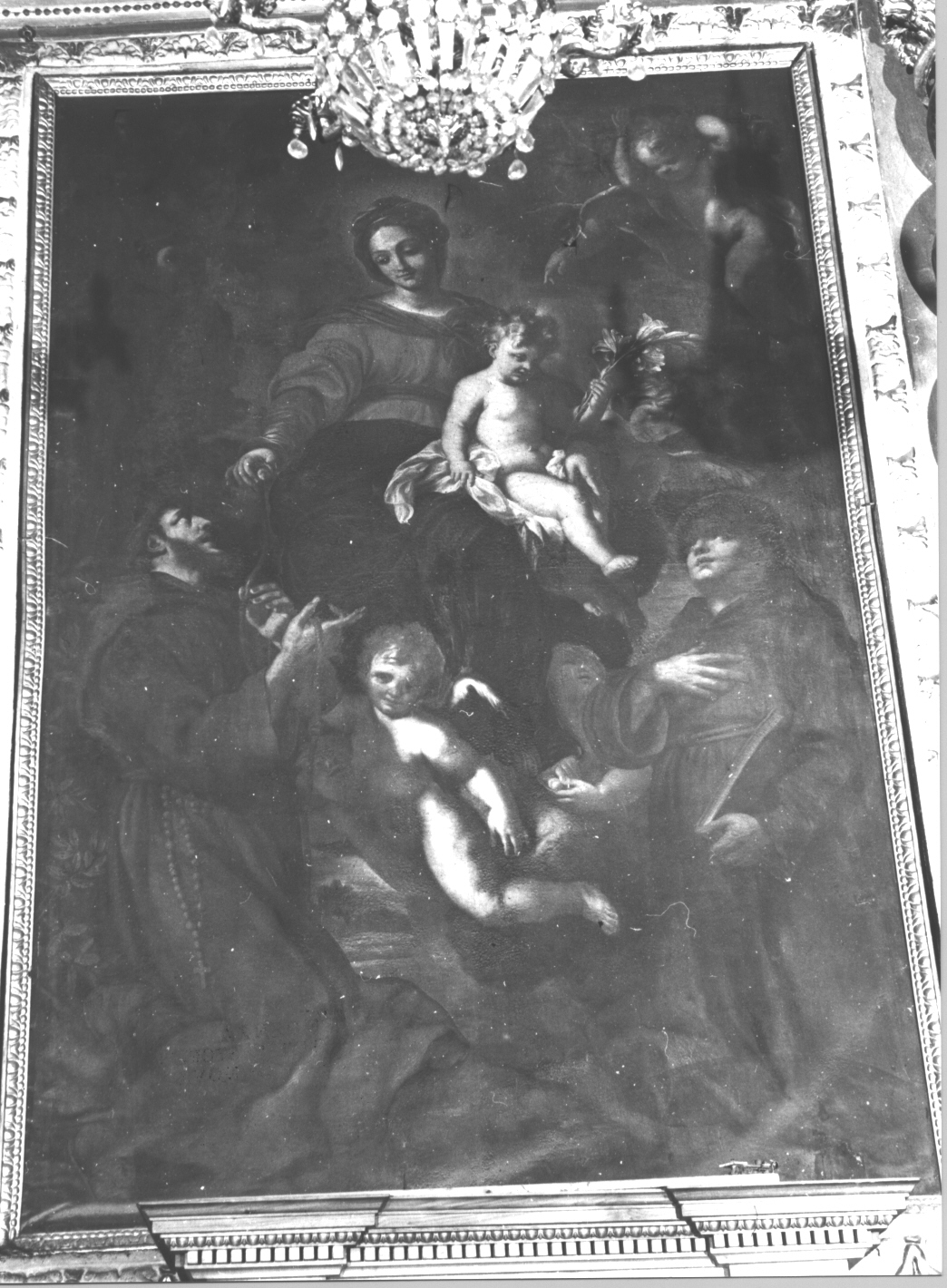 Madonna con Bambino, Sant'Antonio da Padova e San Francesco d'Assisi (dipinto, opera isolata) di Piola Domenico (attribuito) (sec. XVII)