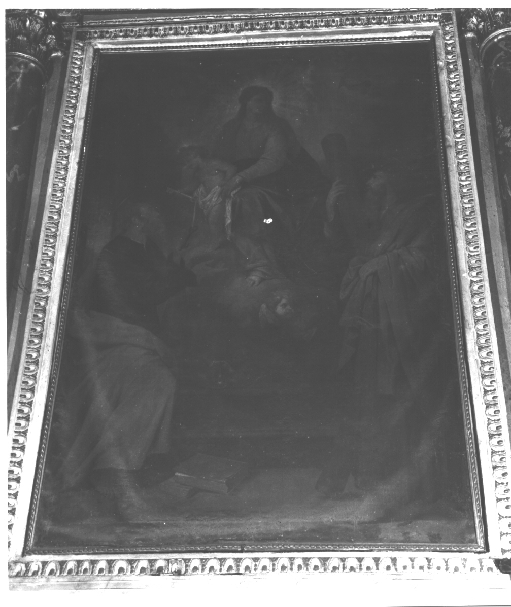 Madonna con Bambino che consegna le chiavi a San Pietro e Sant'Andrea (dipinto, opera isolata) di De Ferrari Giovanni Andrea (attribuito) (prima metà sec. XVII)