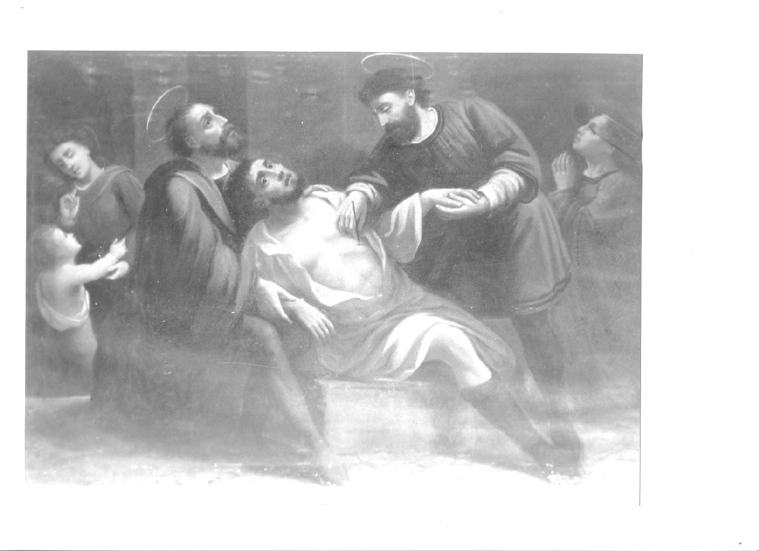 I Santi Cosma e Damiano guariscono un ammalato (dipinto, opera isolata) - ambito ligure (prima metà sec. XVIII)