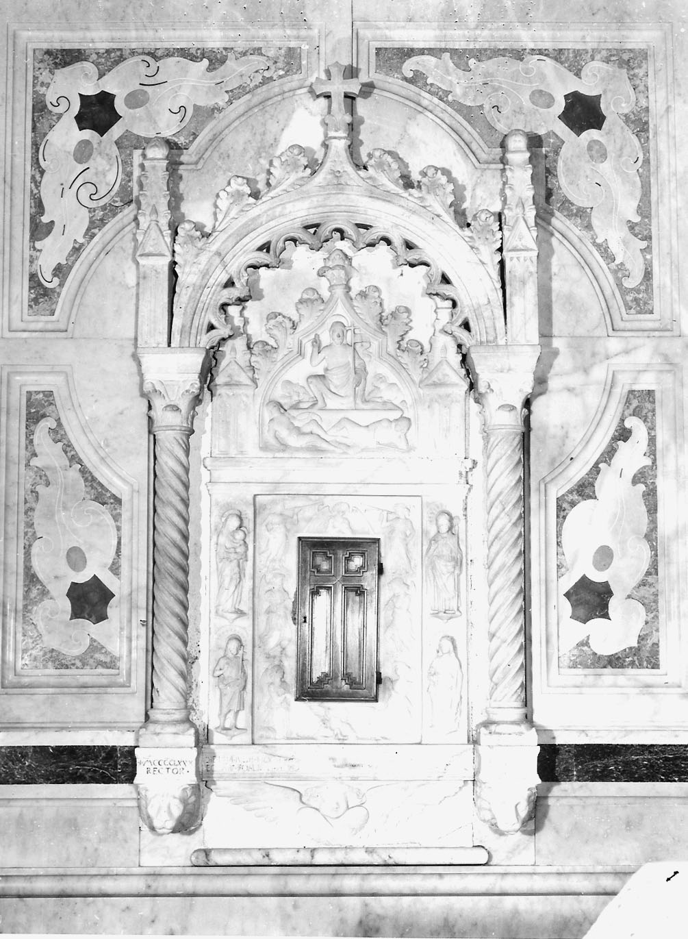 Madonna con Bambino e Santi/ resurrezione di Cristo (tabernacolo, opera isolata) - manifattura ligure (sec. XV)