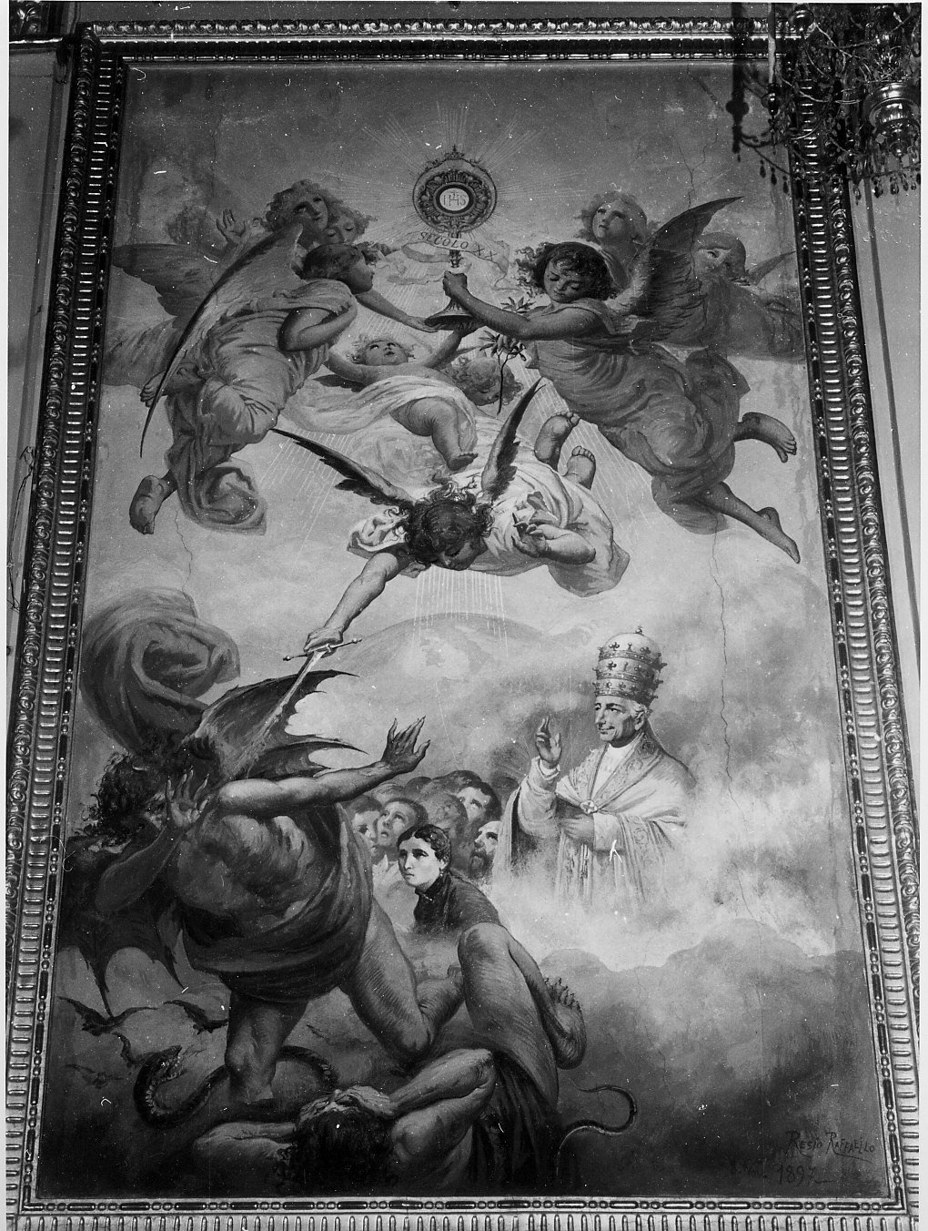cacciata degli angeli ribelli dal paradiso (dipinto) di Resio Raffaello (sec. XIX)