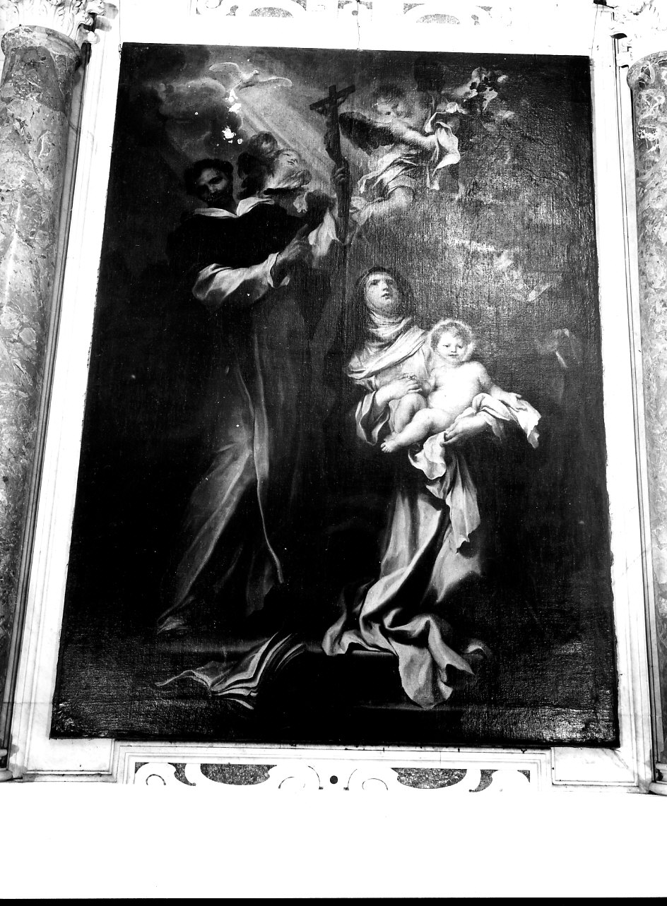 Santa Rosa da Lima con Gesù Bambino coronata dagli angeli, tra il Beato Luigi Bertrando e San Vincenzo Ferrer (dossale, opera isolata) di De Ferrari Lorenzo (prima metà sec. XVIII)