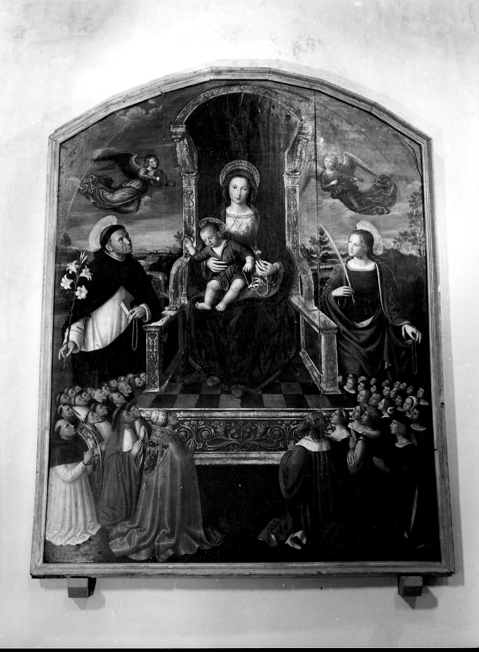 Madonna del Rosario con San Domenico e Santa Caterina da Siena (pala d'altare, opera isolata) di Brea Ludovico (sec. XVI)