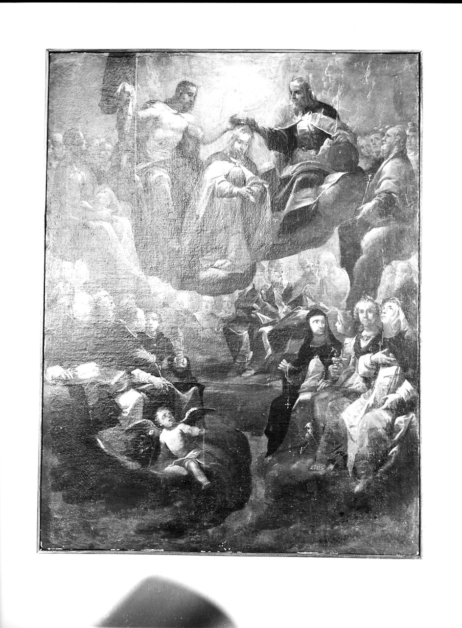 incoronazione di Maria Vergine tra Santi domenicani e Padri della Chiesa (dipinto, opera isolata) di Assereto Gioacchino (metà sec. XVII)