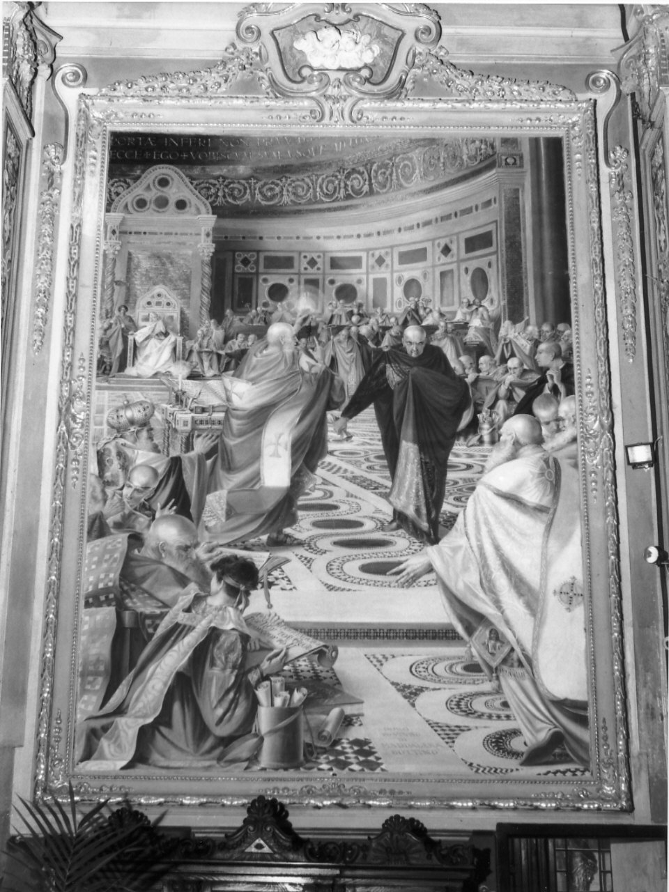 San Nicola di Bari affronta Ario al Concilio di Nicea (dipinto, opera isolata) di Novaro Silvio (sec. XX)