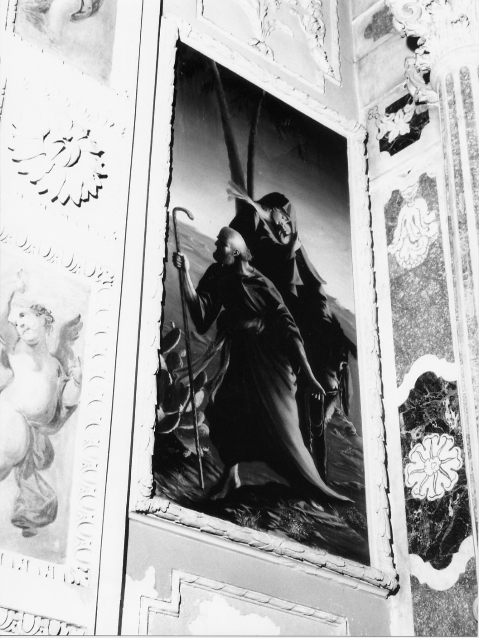 fuga in Egitto (dipinto, pendant) di Novaro Silvio (sec. XX)