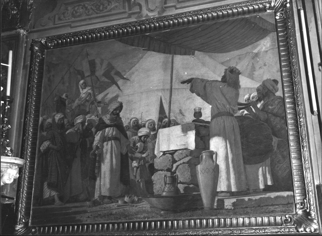Melchisedec offre il pane e il vino nel calice (dipinto, pendant) di Bertelli Sante (sec. XIX)