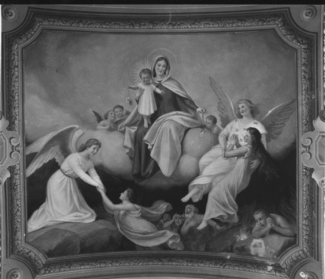 Madonna che intercede per le anime del purgatorio (decorazione pittorica, opera isolata) di Gainotti Luigi (inizio sec. XX)