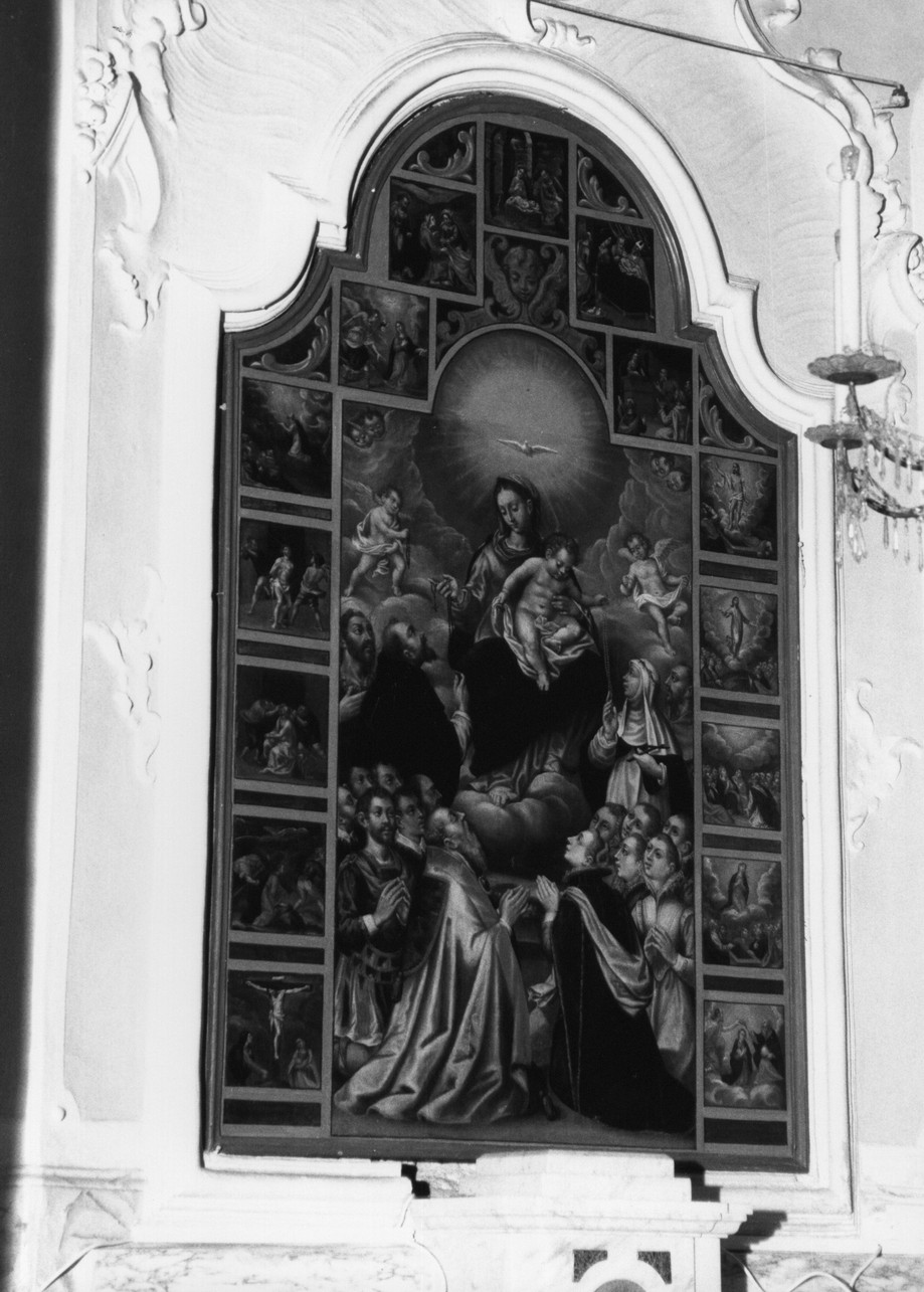 Madonna del Rosario con San Domenico e Santa Caterina, santi e misteri del rosario (dipinto, opera isolata) - ambito ligure (seconda metà sec. XIX)