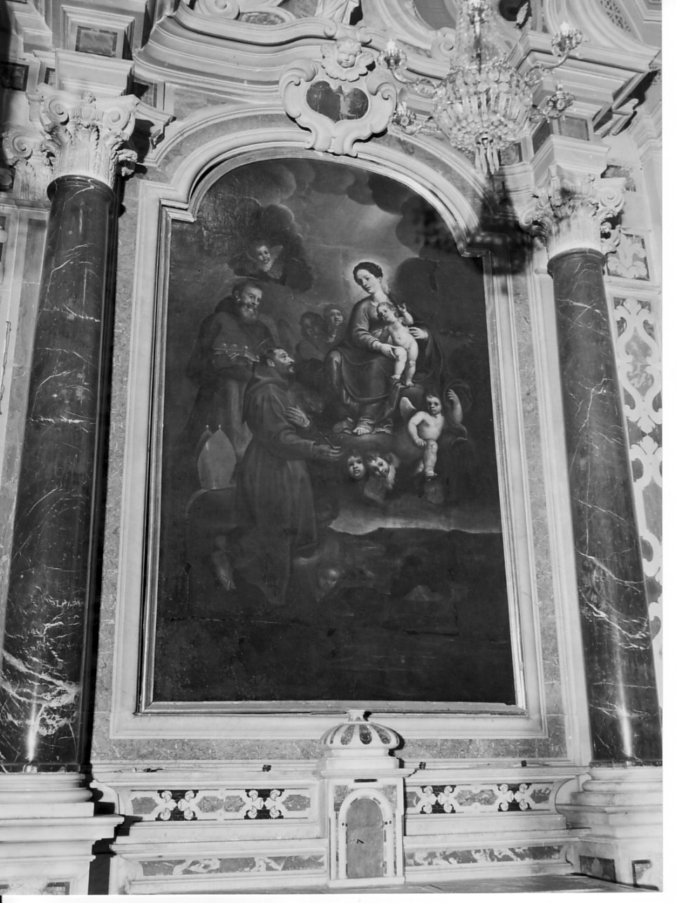 Madonna con Bambino, San Francesco e San Bonaventura (dipinto, elemento d'insieme) - ambito ligure (sec. XVII)
